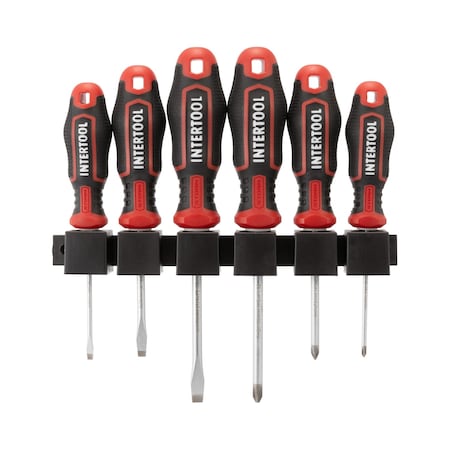Intertool 6 pcs Screwdriver Set, Phillips & Slotted, Wall Mount Rack VT08-3436